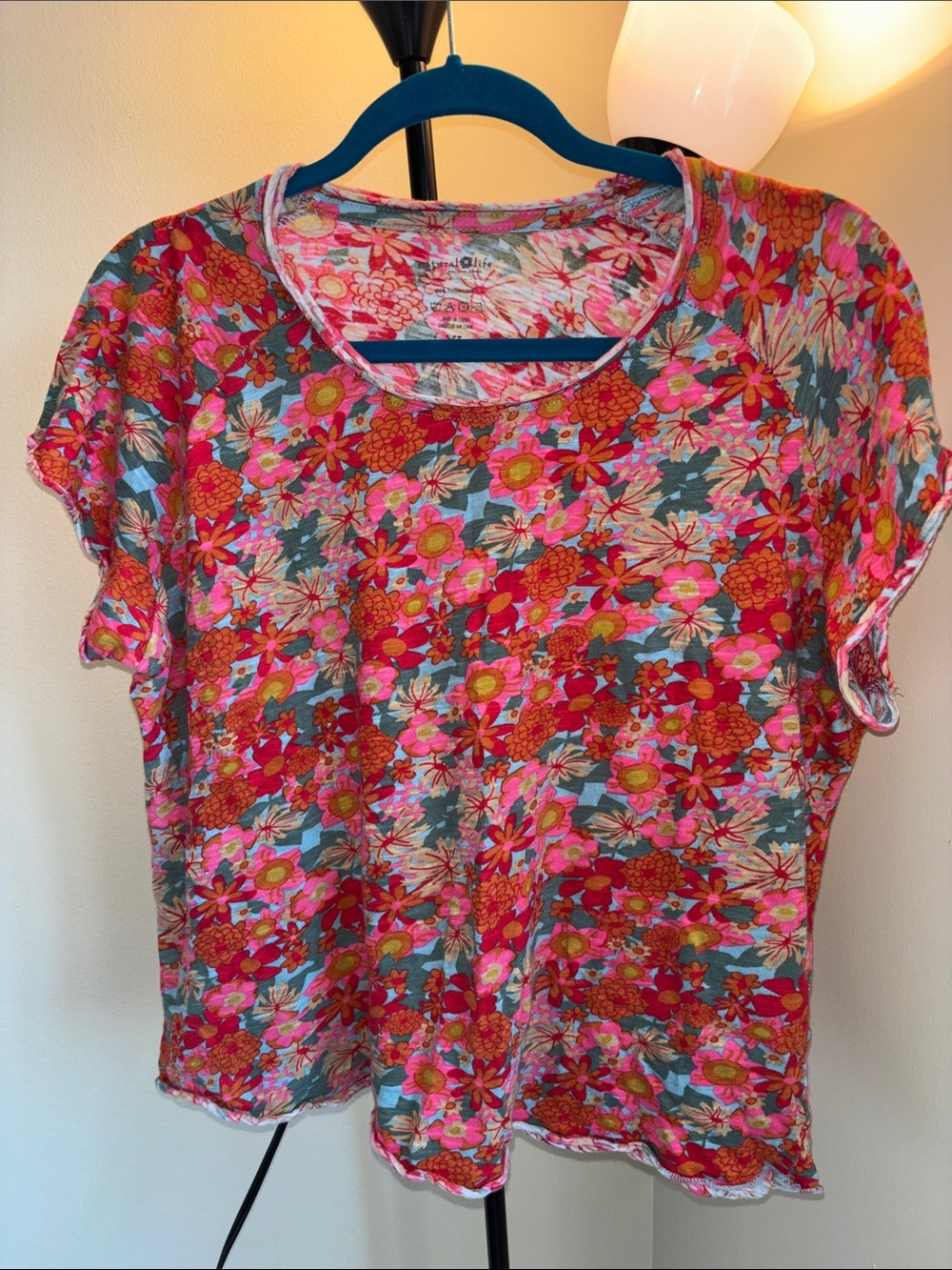 NATURAL LIFE Pink Multicolor Floral Short Sleeve Tee